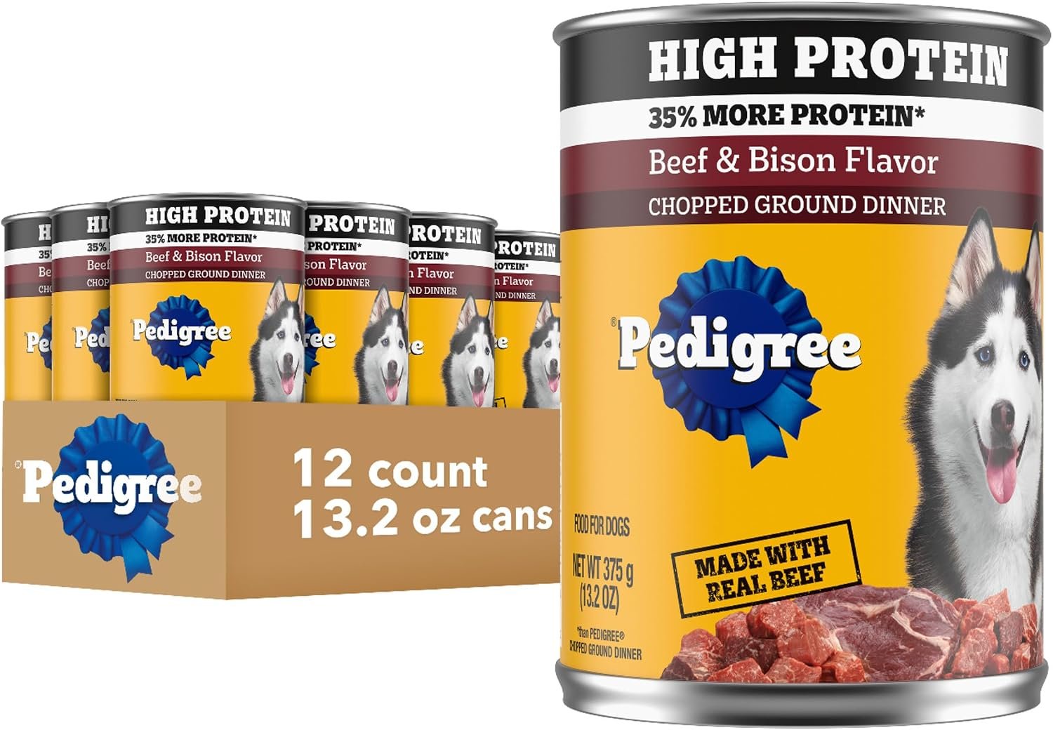 Pedigree High Protein Wet Dog Food, Beef & Bison, 13.2 oz, 12 Count Pedigree High Protein Wet Dog Food, Beef & Bison, 13.2 oz, 12 Count