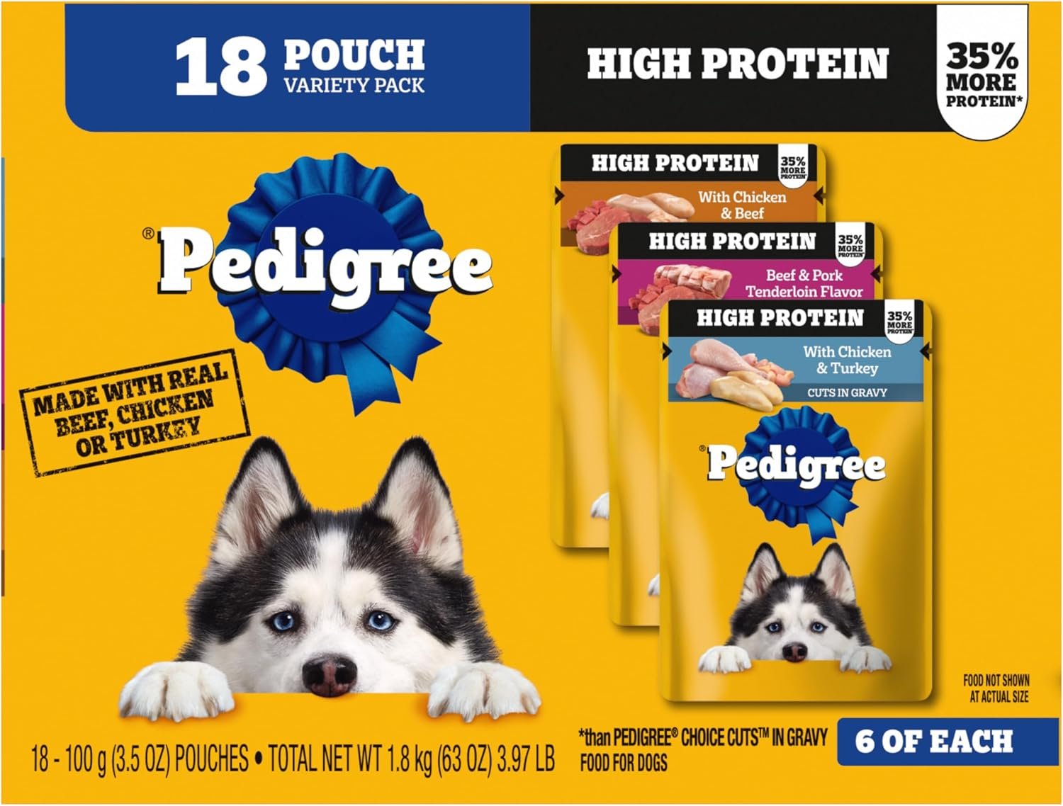 Pedigree High Protein Wet Dog Food Pouch, Variety Pack, 3.5 oz, 18 Count Pedigree High Protein Wet Dog Food Pouch, Variety Pack, 3.5 oz, 18 Count