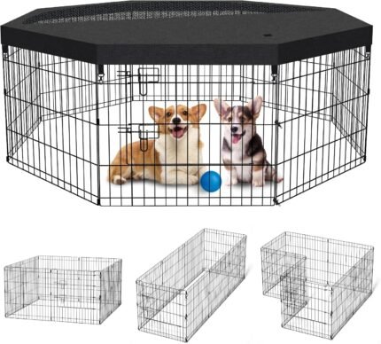 Peekaboo DogPlaypen 24 In-8 Panel Metal Rustproof  Pet Fence with Top Cover