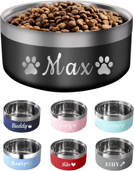 Personalized Dog Bowls with Name, Custom Stainless Steel Dog Bowl, Heavy Duty Flip Proof Pet Food and Water Bowls for Small Medium Large Dogs Cats, Pets Gifts, 25oz,53oz