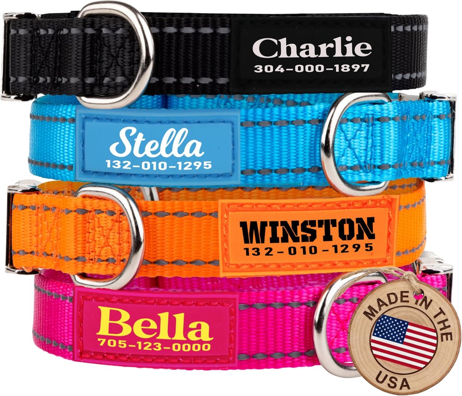 Personalized Dog Collars – Reflective Nylon Collar Customized with Name and Phone Number Adjustable Sizes for Small Dogs, Medium, Large 4 Colors Male Female boy Girl Puppies Personalized Dog Collars – Reflective Nylon Collar Customized with Name and Phone Number Adjustable Sizes for Small Dogs, Medium, Large 4 Colors Male Female boy Girl Puppies