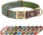 Personalized PU Leather Dog Collars,Quick Release Buckle,Green,M
