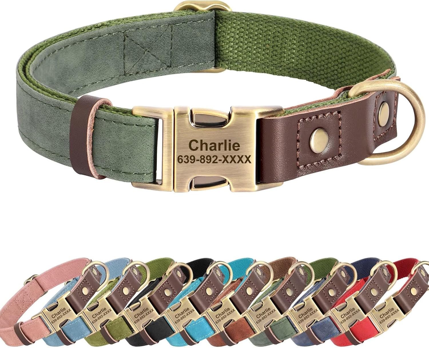 Personalized PU Leather Dog Collars,Quick Release Buckle,Green,M Personalized PU Leather Dog Collars,Quick Release Buckle,Green,M