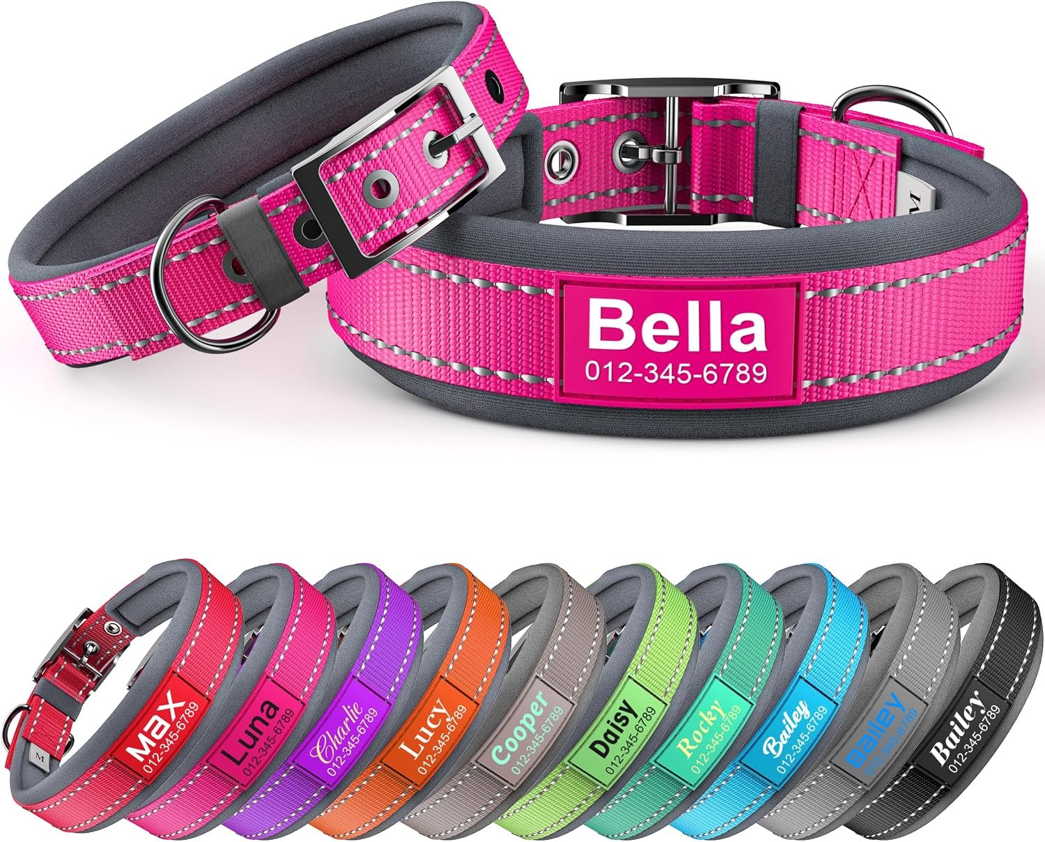 Personalized Reflective Dog Collar with Name & Phone Number Personalized Reflective Dog Collar with Name & Phone Number