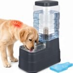 Pet Automatic Dog Water Dispenser Cat Gravity Waterer Feeder with Stainless Steel Bowl 8L Large Capacity Puppy Feeding Raised Bowls with Filter,Ice Pack (Charcoal Gray, 8L(2.2 Gallon))