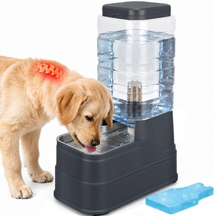 Pet Automatic Dog Water Dispenser Cat Gravity Waterer Feeder with Stainless Steel Bowl 8L Large Capacity Puppy Feeding Raised Bowls with Filter,Ice Pack (Charcoal Gray, 8L(2.2 Gallon))