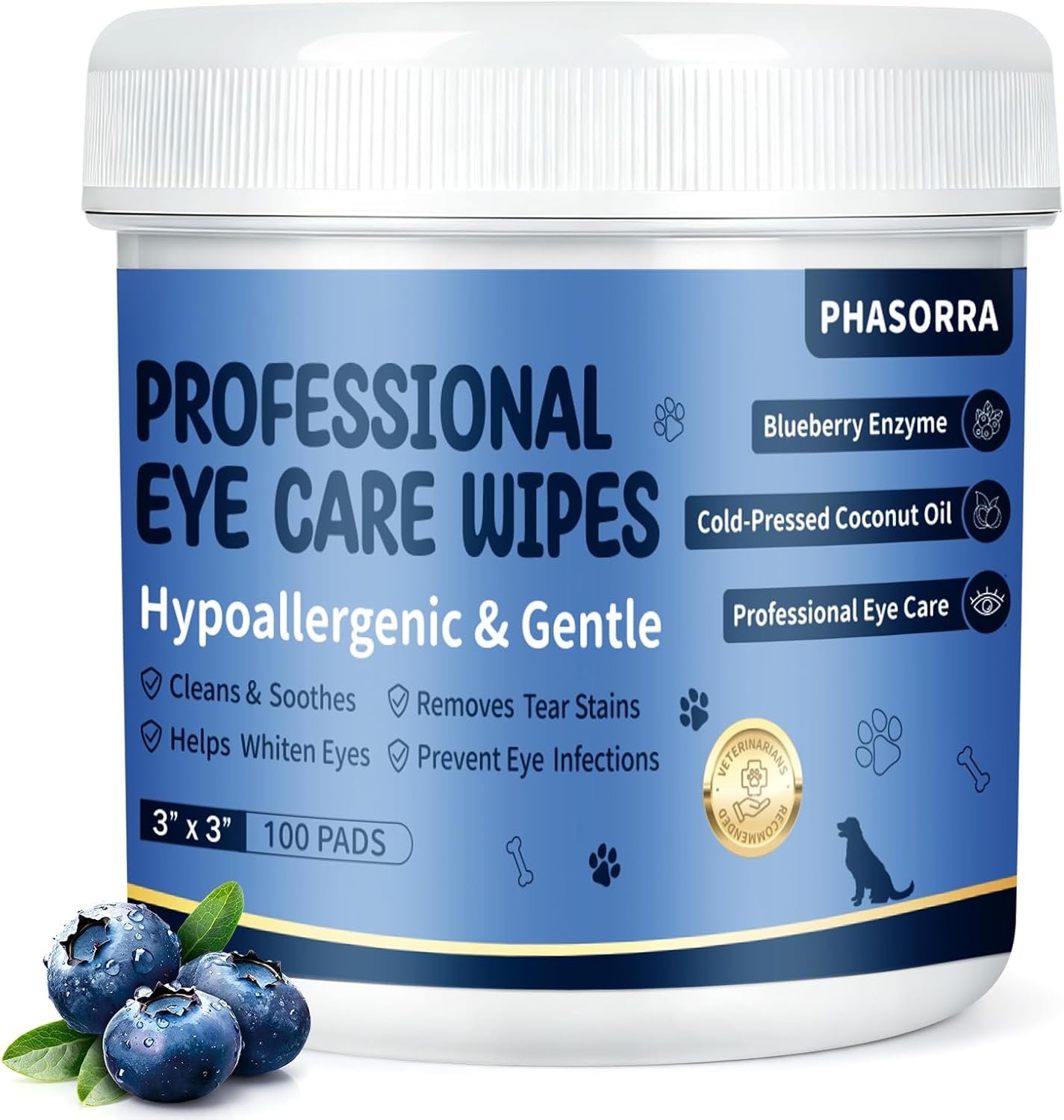 Pet Eye Wipes for Dogs & Cats, Hypoallergenic & Gentle (Blueberry) Pet Eye Wipes for Dogs & Cats, Hypoallergenic & Gentle (Blueberry)