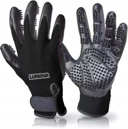 Pet Grooming Glove – Patented Rubber-Massage Shedding Bath & Hair Remover for Dogs, Cats & Livestock – Lightweight, Flexible, Secure Fit (Black)