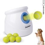 Pet Prime Automatic Ball Launcher for Large Dogs，Adjustable 10-40ft Distance,Rechargeable Dog Ball Thrower with 6 Tennis Balls(2.5″) & Training Whistle,Interactive Toy for Indoor/Outdoor Play