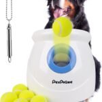 Pet Prime Dog Automatic Ball Launcher for Large Dogs Ball Thrower Machine Outdoor Indoor Use Interactive Dog Toy Adjustable Distance 10-40ft – Included 6 PCS 2.5” Tennis Balls and a Whistle