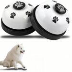 Pet Training Bell for Dogs and Cats, 2 Pack, White, Metal, Paw Print, Non-Slip Base, Loud Clear Ring, No Battery Required, 2.83×1.89 Inch