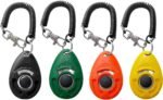 Pet Training Clicker with Wrist Strap - Dog Training Clickers for Puppy, Cat, Potty, Bird, Horse, Pet, Trainer Training Tools, Behavior Aids (Black +Deep Green + Tangerine + Yellow)