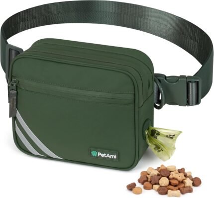 PetAmi Dog Walking Bag, 3-in-1 Crossbody Fanny Pack Treat Pouch,Olive Green