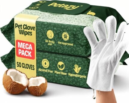 Petazy Pet Glove Wipes for Dogs & Cats – Paws, Ears & Butt Cleaning, 2x25pk