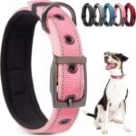 PetiFine Neoprene Padded Dog Collar, Heavy Duty Comfort Dog Collar with Durable Metal Buckle, Reflective Adjustable Belt Buckle Dog Collars for Small Medium Large Dogs(14.5''-19'', Pink)