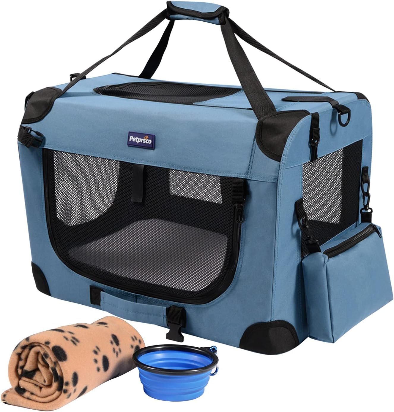 Petprsco Portable Collapsible Dog Crate, 24″ Soft Dog Crate for Car Travel Petprsco Portable Collapsible Dog Crate, 24″ Soft Dog Crate for Car Travel