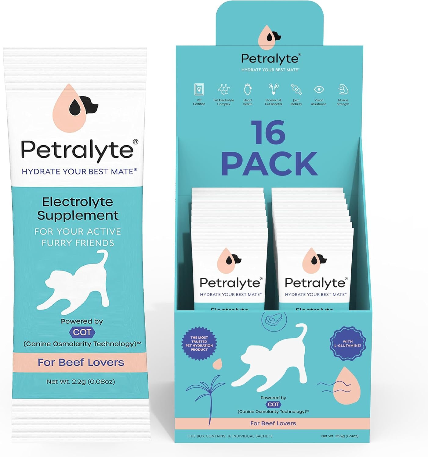 Petralyte Dog Electrolytes and Joint Supplement | Hydration Support for Dogs w/Glucosamine, Chondroitin & More | Electrolytes for Dogs with Prebiotics | for Beef Lovers | 16 Packets Petralyte Dog Electrolytes and Joint Supplement | Hydration Support for Dogs w/Glucosamine, Chondroitin & More | Electrolytes for Dogs with Prebiotics | for Beef Lovers | 16 Packets
