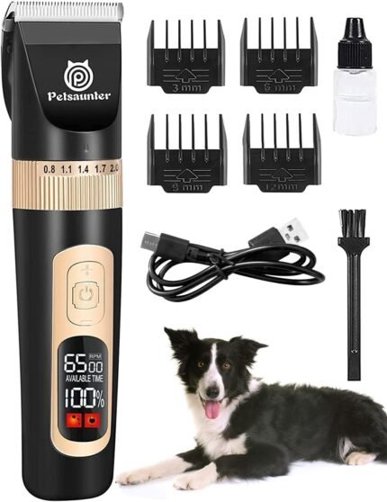 Petsaunter Dog Clippers for Grooming, 4-Speed & LCD, Low Noise Electric Trimmer for Grooming, TypeC Rechargeable Dog Hair Clippers, Super Quiet for Dogs & Pets with Thick or Heavy Coats(C95)