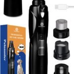 Petsaunter Dog Nail Grinder, 2-Speed and LED Light, Touch-Switch, TypeC, Quiet and Low-Vibration Dog Nail Trimmers, and 3 Ports for Large Dogs, Medium, Small Dogs Cats Pets with Hard or Thick Nail
