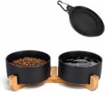 Petygooing Ceramic Dog Cat Bowls Set with Stand,Black Pet Food and Water Bowl,Small Dog Bowls Cute Modern Anti Slip Set of 2 Pet Feeder Small Size Pet Dish(13.5OZ/5.1 in)