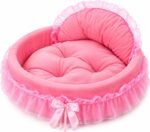 Pink Dog Bed Washable Princess Cat Couch Soft Plush Pet Sofa Nest Mat Snuggle Kitten Puppy Cave Beds Cute Cozy Kitten Doggy Kennel Cushion Small Medium Dogs Cats Sleeping Pad (S, Pink)