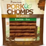 Pork Chomps Roasted Pork Skin Dog Chews, Long Lasting 6in Twists, 15 Count