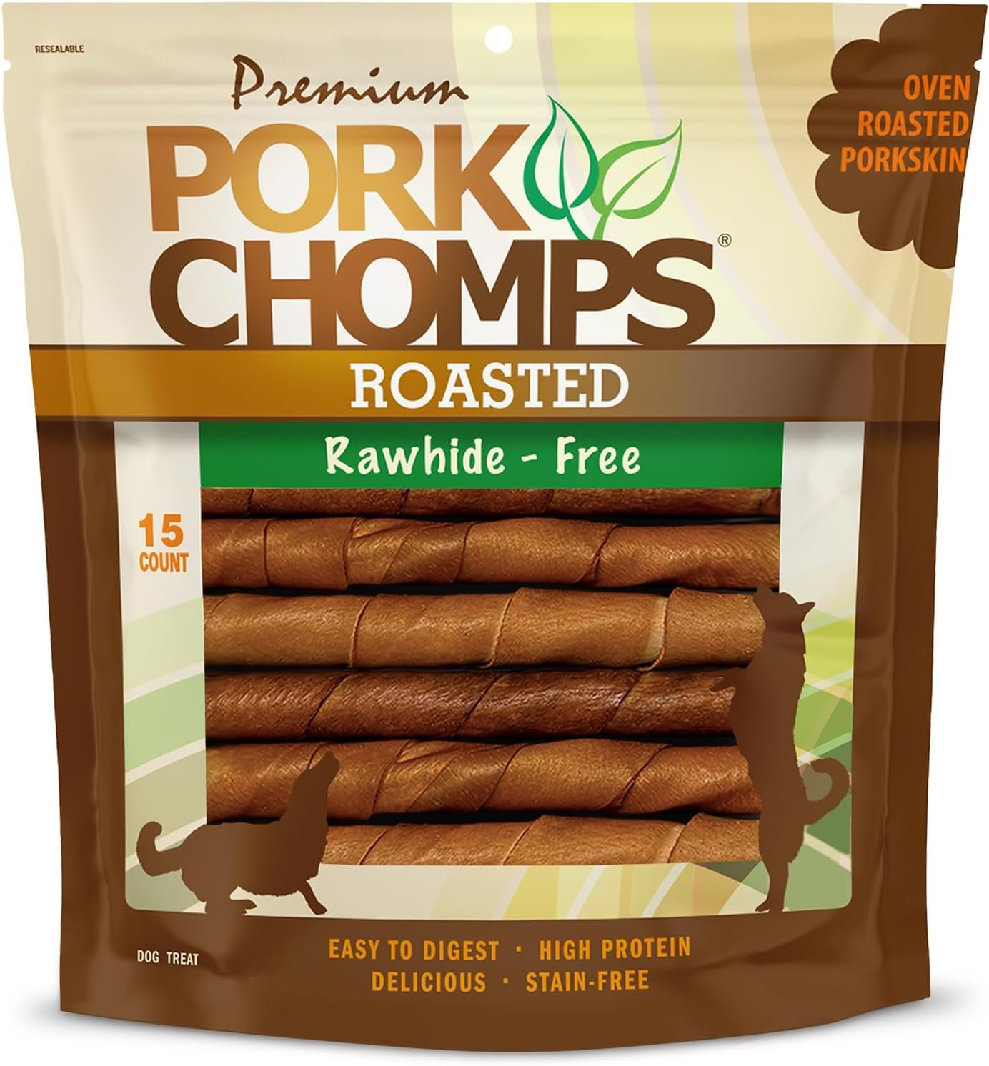 Pork Chomps Roasted Pork Skin Dog Chews, Long Lasting 6in Twists, 15 Count Pork Chomps Roasted Pork Skin Dog Chews, Long Lasting 6in Twists, 15 Count
