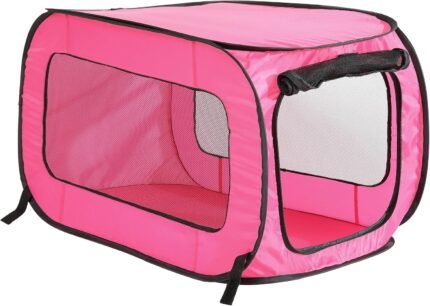Portable Collapsible Pop Up Kennel, 32.5" L x 19.5" W x 19.5" H, Fuchsia