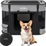 Portable Dog Cat Playpen, Foldable Dog Crate Kennel Tent for Puppy, Cat and Rabbit with Carring Case for Indoor/Outdoor Travel Camping (Black, M)