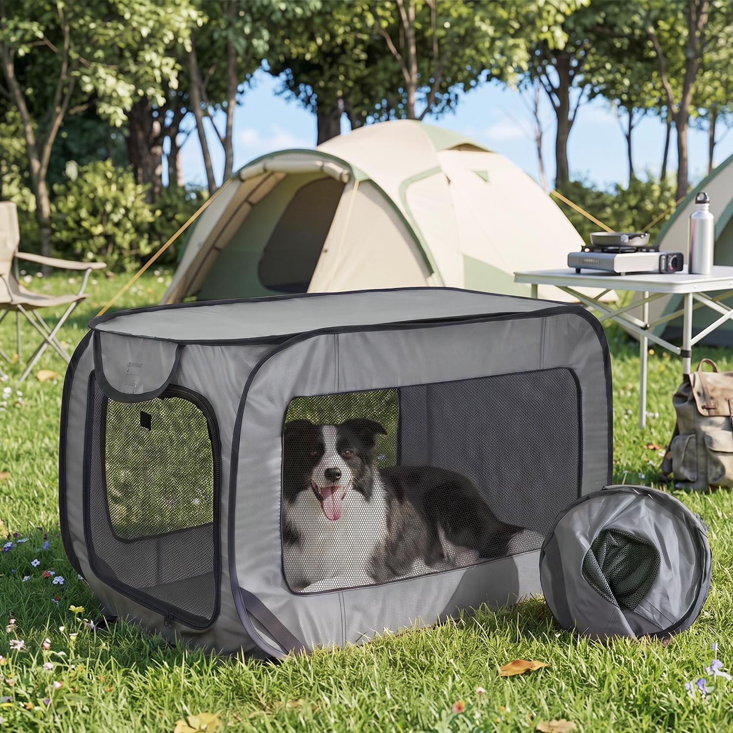 Portable Dog Crate 36″ Collapsible Pop Up Dog Crate for Medium Dogs Foldable Soft Pet Cage Kennel with Ground Nails for Outdoor Indoor Travel Car,Grey Portable Dog Crate 36″ Collapsible Pop Up Dog Crate for Medium Dogs Foldable Soft Pet Cage Kennel with Ground Nails for Outdoor Indoor Travel Car,Grey