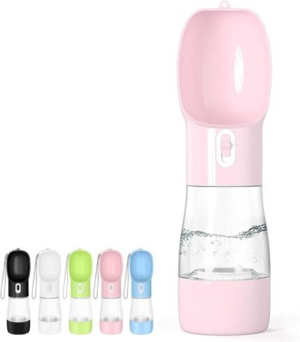 Portable Dog Water Bottle with Food Container Dishwasher Safe-Pink