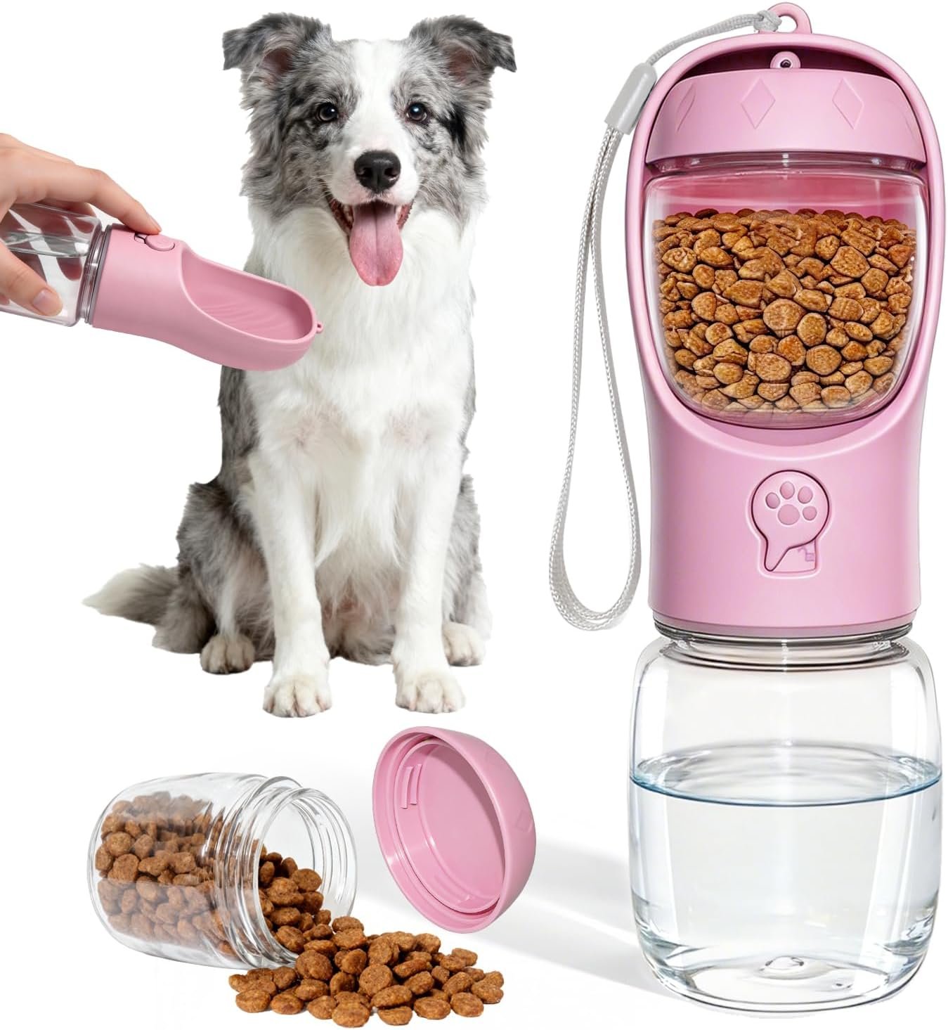 Portable Dog Water Bottle with Food Container, Drinking Bottle for Travel Portable Dog Water Bottle with Food Container, Drinking Bottle for Travel