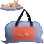 Portable Foldable Dog Bed for Travel Camping and Outdoor Dog Mat with Waterproof Cover& Fluffy Lining- Easy Clean, Durable – L (Denim Blue)