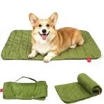 Portable Waterproof Outdoor Dog Bed, Machine Washable Travel Pet Mat for Small Dogs (Olive Green-S)