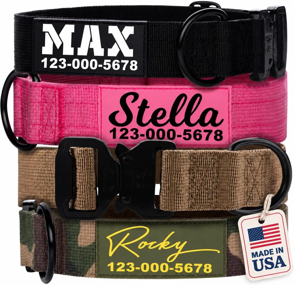 Premium Personalized Dog Collar – Heavy Duty Tactical Dog Collar with Name and Phone Number Dog Collars for Large Dogs, Medium Dogs, Strong and Thick Nylon Material for Male and Female Breed Premium Personalized Dog Collar – Heavy Duty Tactical Dog Collar with Name and Phone Number Dog Collars for Large Dogs, Medium Dogs, Strong and Thick Nylon Material for Male and Female Breed