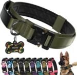 Premium Tactical Dog Collar - Adjustable Military Heavy Duty Dog Collar for Medium Large Dogs - Durable Metal Buckle Dog Collar with Leather Control Handle and Soft Comfortable Padding