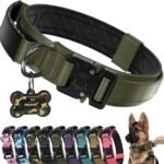 Premium Tactical Dog Collar – Adjustable Military Heavy Duty Dog Collar for Medium Large Dogs – Durable Metal Buckle Dog Collar with Leather Control Handle and Soft Comfortable Padding