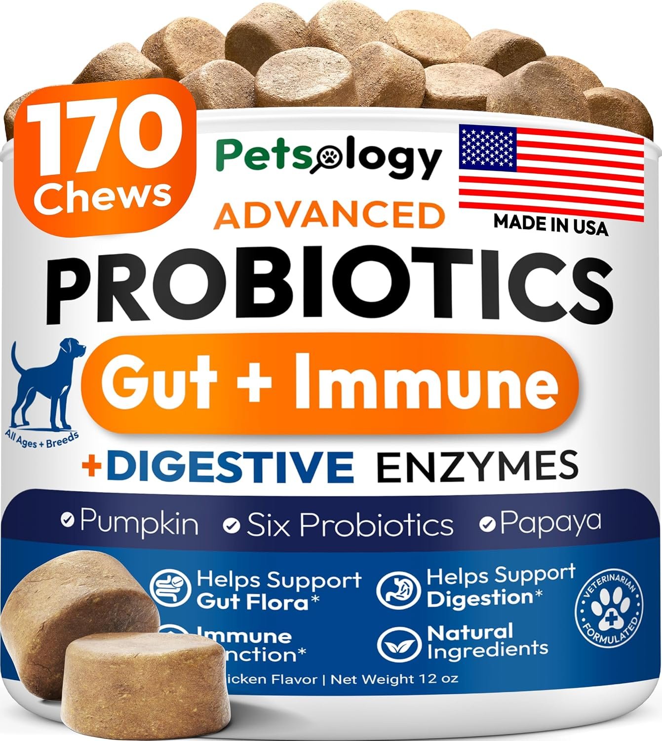 Probiotics for Dogs – 170 Dog Probiotics Chews – Digestive Enzymes Support Probiotics for Dogs – 170 Dog Probiotics Chews – Digestive Enzymes Support