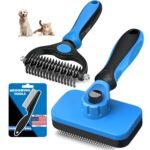 Professional 3PCS Self Cleaning Slicker Brush & Pet Grooming Rake & Flea Comb for Dogs,Cats and Horses | Double-Sided Dematting Comb & Skin Friendly Deshedding Grooming Tool | Pet Supplies