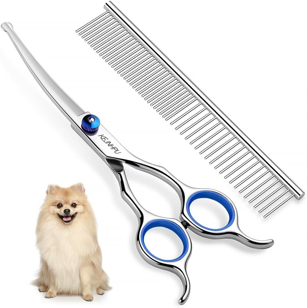Professional Dog Grooming Kit 6.8 Inches, Curved Dog Grooming Scissors with Safety Round Tips, Dog Scissors for Grooming for Face, Paws & Ears at Home – Right & Left Handed Professional Dog Grooming Kit 6.8 Inches, Curved Dog Grooming Scissors with Safety Round Tips, Dog Scissors for Grooming for Face, Paws & Ears at Home – Right & Left Handed