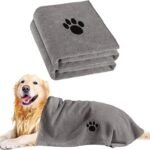 Puomue 2 Pack Microfiber Dog Towels for Drying Dogs, Super Absorbent and Soft Pet Towels for Dogs or Cats, 40”X23.6”, Pet-Friendly, Perfect for Pets of Different Sizes and Fur Types, Grey