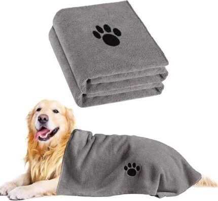 Puomue 2 Pack Microfiber Dog Towels for Drying Dogs, Super Absorbent and Soft Pet Towels for Dogs or Cats, 40”X23.6”, Pet-Friendly, Perfect for Pets of Different Sizes and Fur Types, Grey
