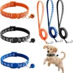 Puppy Collar and Leash Set 3Pcs Puppy Litter Collar Leashes Set Dog Leash and Collar Soft Nylon Adjustable Dog Collar for Small Dogs Walking Training (Black Orange Blue)