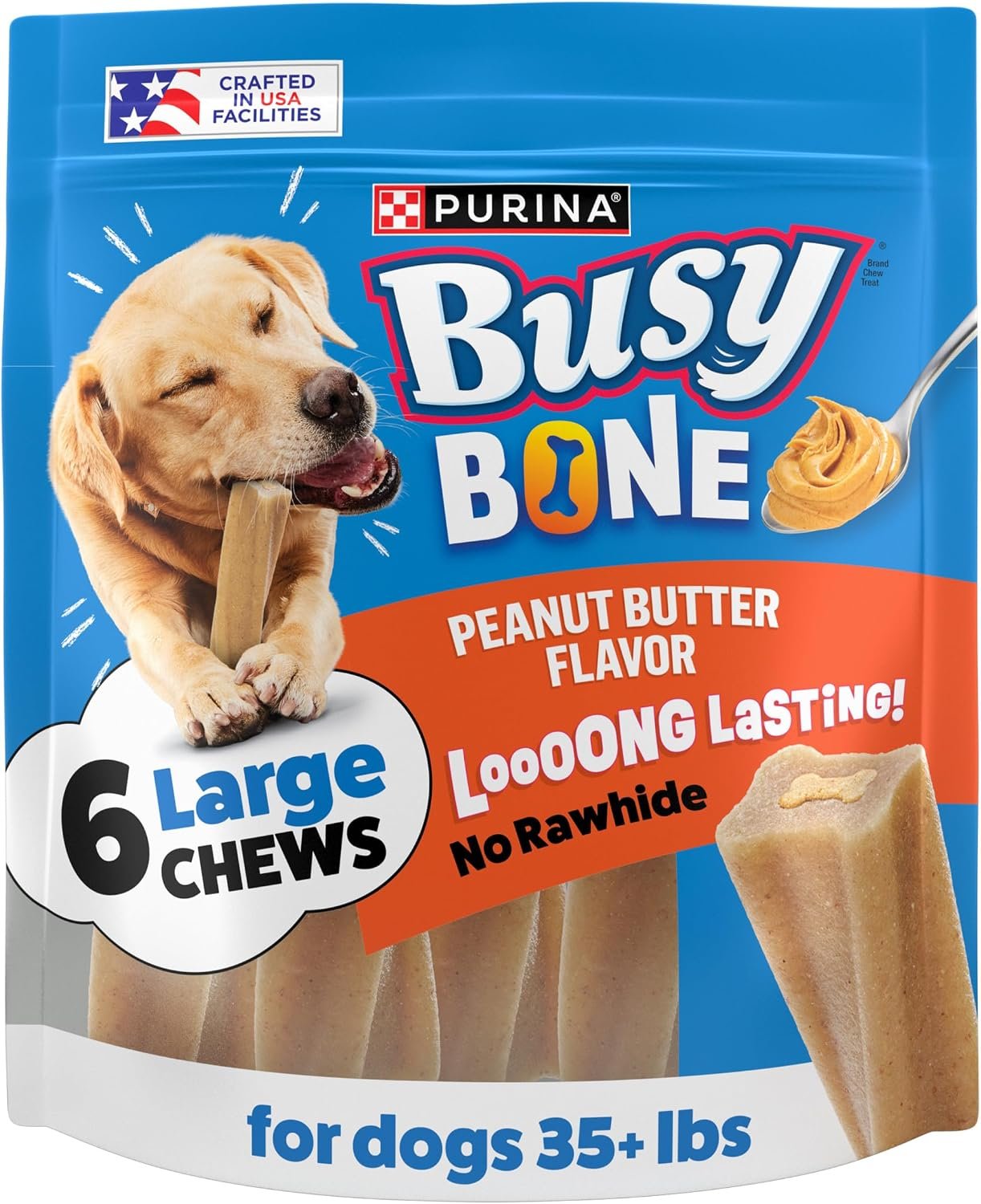 Purina Busy Bone Large Dog Chew Treats, Peanut Butter Flavor, 6 ct Pouch Purina Busy Bone Large Dog Chew Treats, Peanut Butter Flavor, 6 ct Pouch
