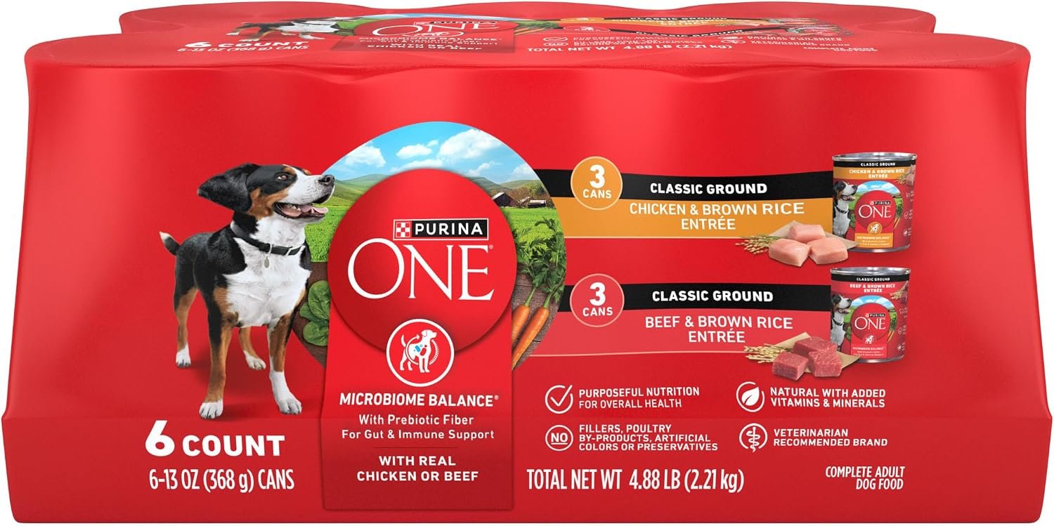 Purina ONE Wet Dog Food Variety Pack, Classic Ground, (6) 13 oz Cans Purina ONE Wet Dog Food Variety Pack, Classic Ground, (6) 13 oz Cans