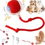 Purrmitive 2026 Durable Interactive Cat Toys for Indoor Cats, Dog Toys Ball, Rolling Pet Ball, Smart Automatic Cat Chase Balls Toy, Interactive Dog Toys Speedy Tail,Kitten & Cat Toys Interactive (Red)