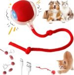 Purrmitive 2026 Durable Interactive Cat Toys for Indoor Cats, Dog Toys Ball, Rolling Pet Ball, Smart Automatic Cat Chase Balls Toy, Interactive Dog Toys Speedy Tail,Kitten & Cat Toys Interactive (Red)