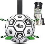 QDAN Dog Toys Dog Balls, 6 Inch Dog Soccer Ball with Straps, Herding Balls