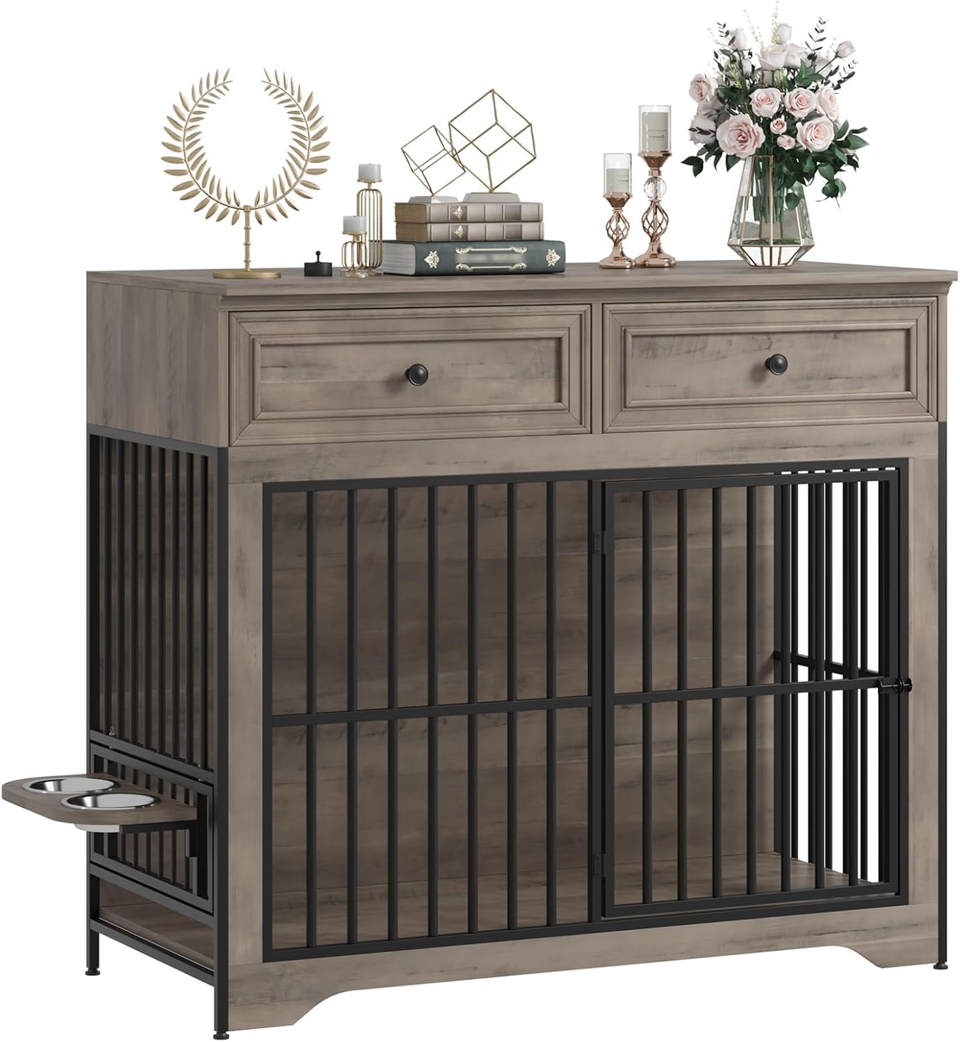 QUW 42″ Modern Dog Crate Furniture, Wooden Dog Kennel, Grey QUW 42″ Modern Dog Crate Furniture, Wooden Dog Kennel, Grey