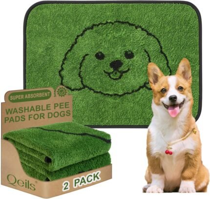 Qeils Reusable Puppy Pads , Washable Pee Pads for Dogs 18″ x 24″ 2 Pack